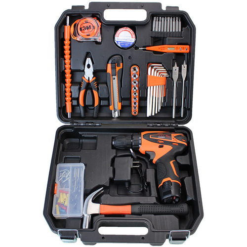 Hardware tool box complete set of home decoration tool set multi-functional portable 21V lithium battery impact drill