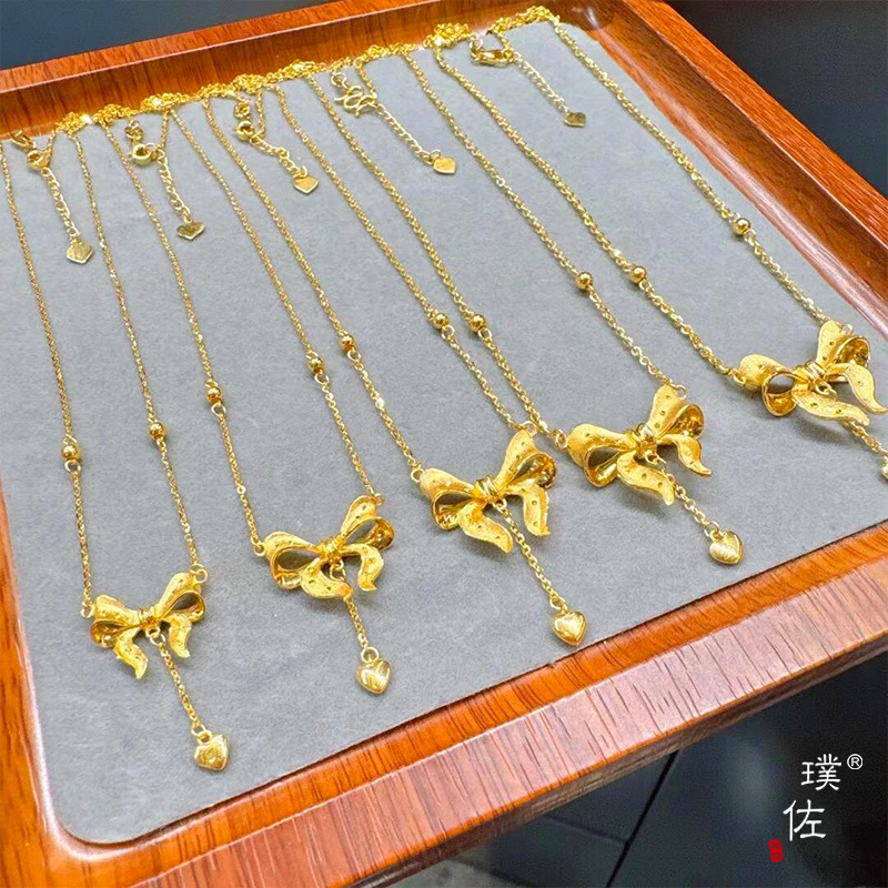 璞佐金店同款在逃公主鎖骨項鍊蝴蝶結吊墜愛心套鏈氣質送女友