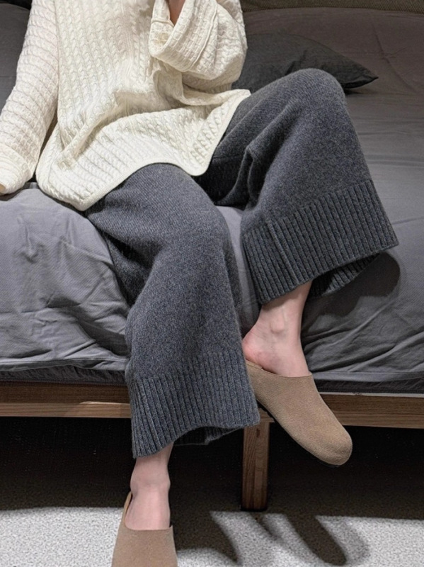 小个子 韩系ins灰色九分羊毛裤女秋冬外穿羊绒裤阔腿休闲裤|undefined
