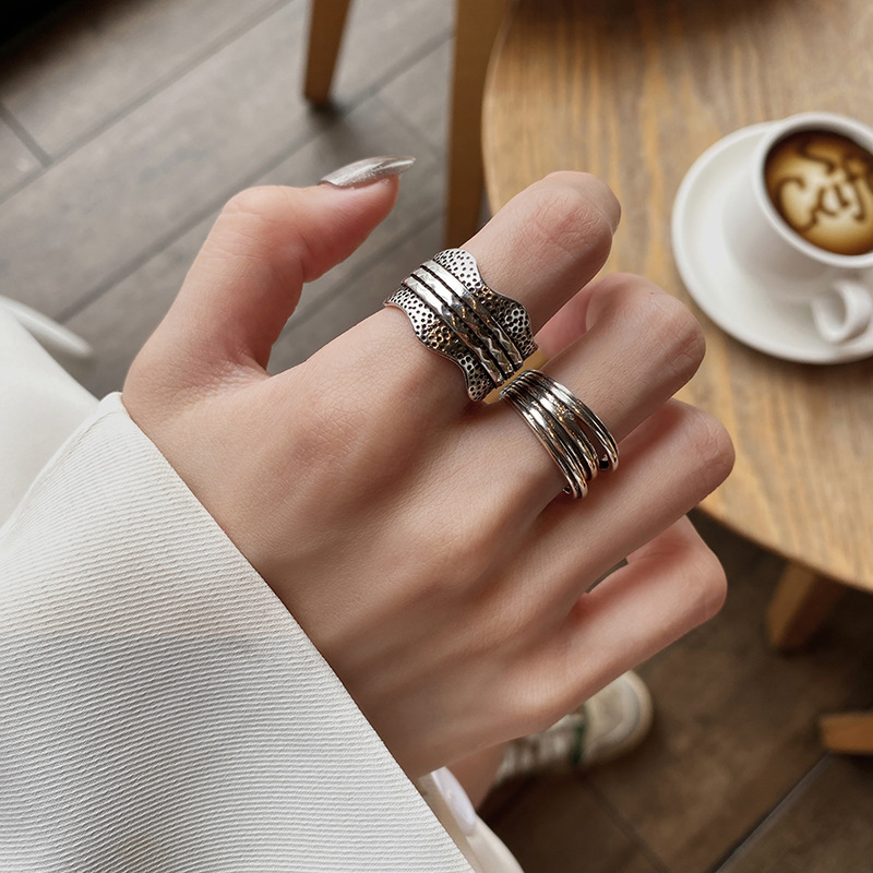 Korean Multi-layer Striped Ring Female Retro Silver Plated Copper Opening Adjustable Ring display picture 1