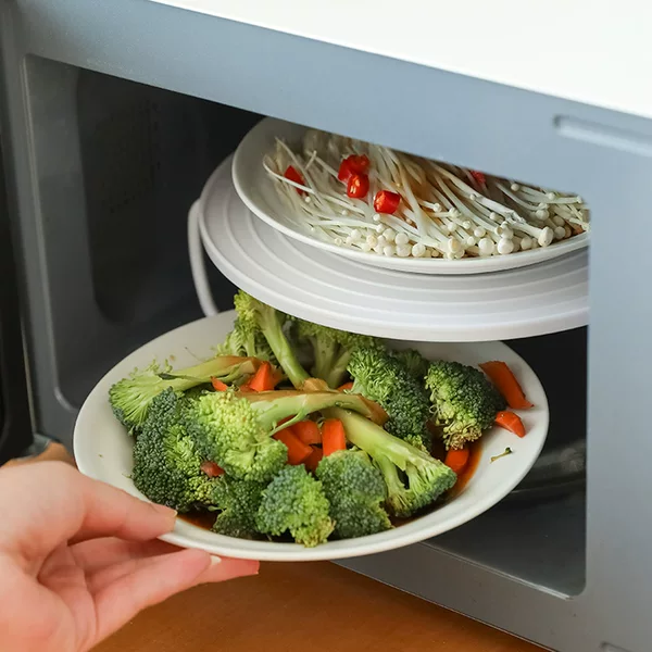 Kitchen Microwave Turntable Steaming Rack Food Heating Layered Tray Stackable Storage Rack Oven Stove Steaming Lattice