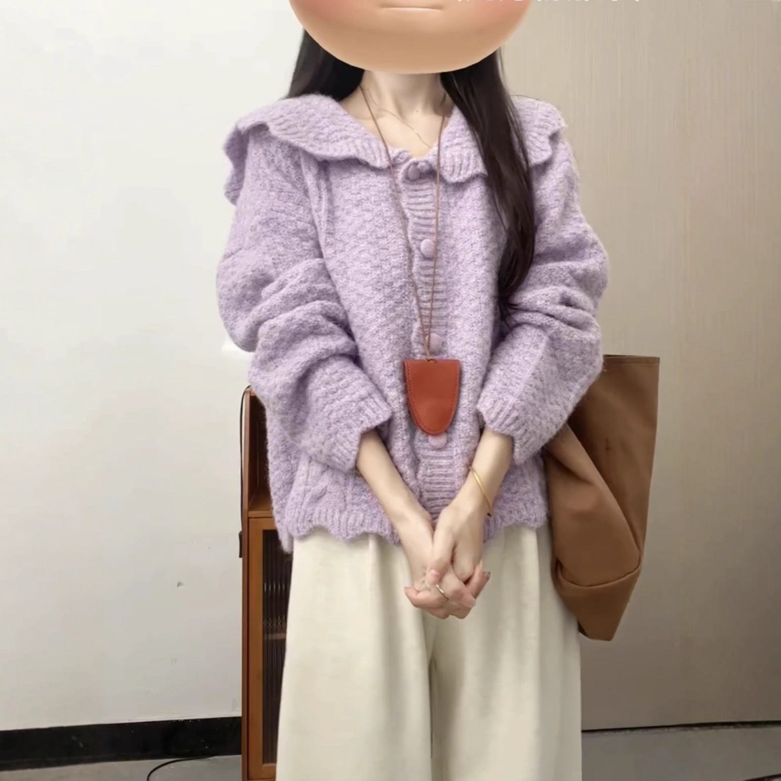 紫色披肩领毛衣慵懒针织开衫外套女2025新款巨好看的早秋穿搭上衣