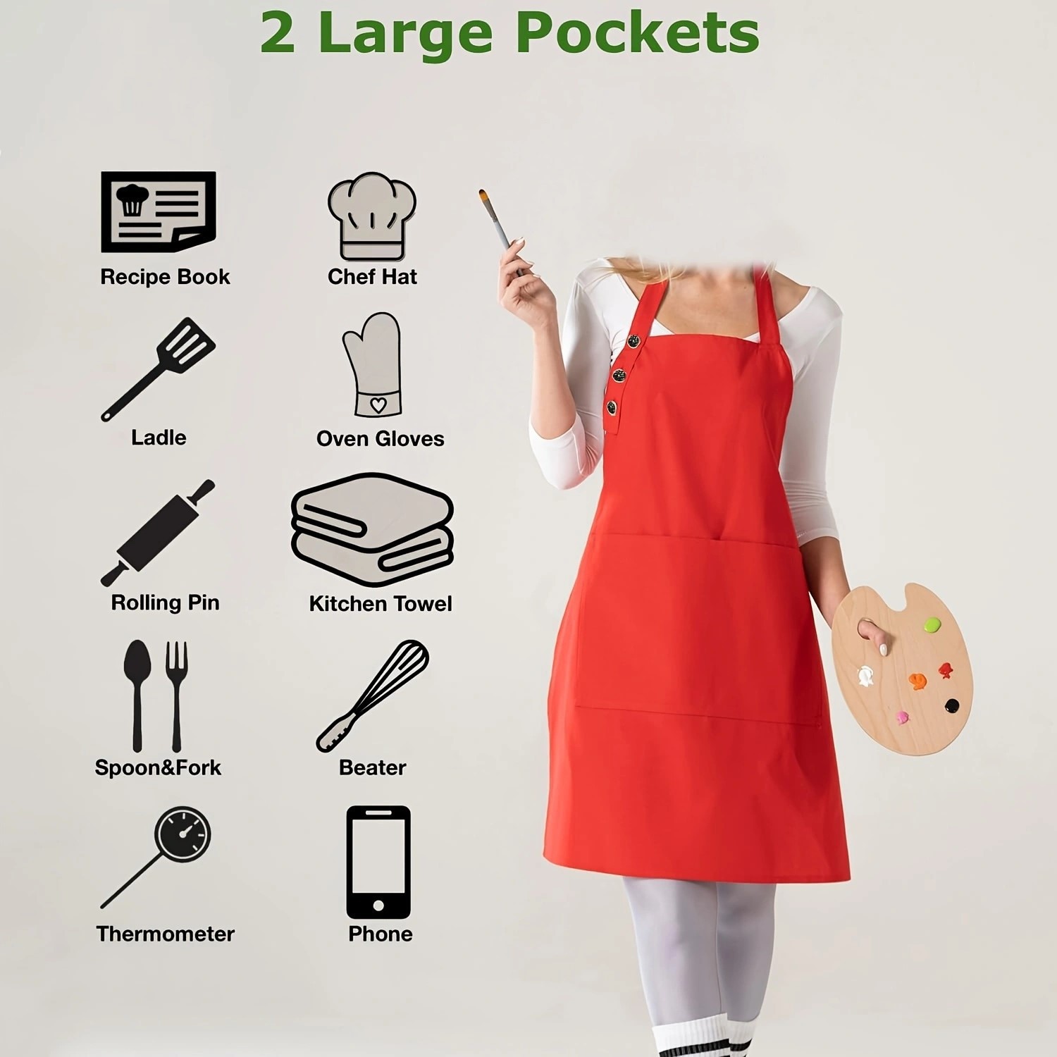 Amazon delantal transfronterizo cuello 3 botones ajustable pintura de cocina manicuría ropa de trabajo delantal logo personalizado