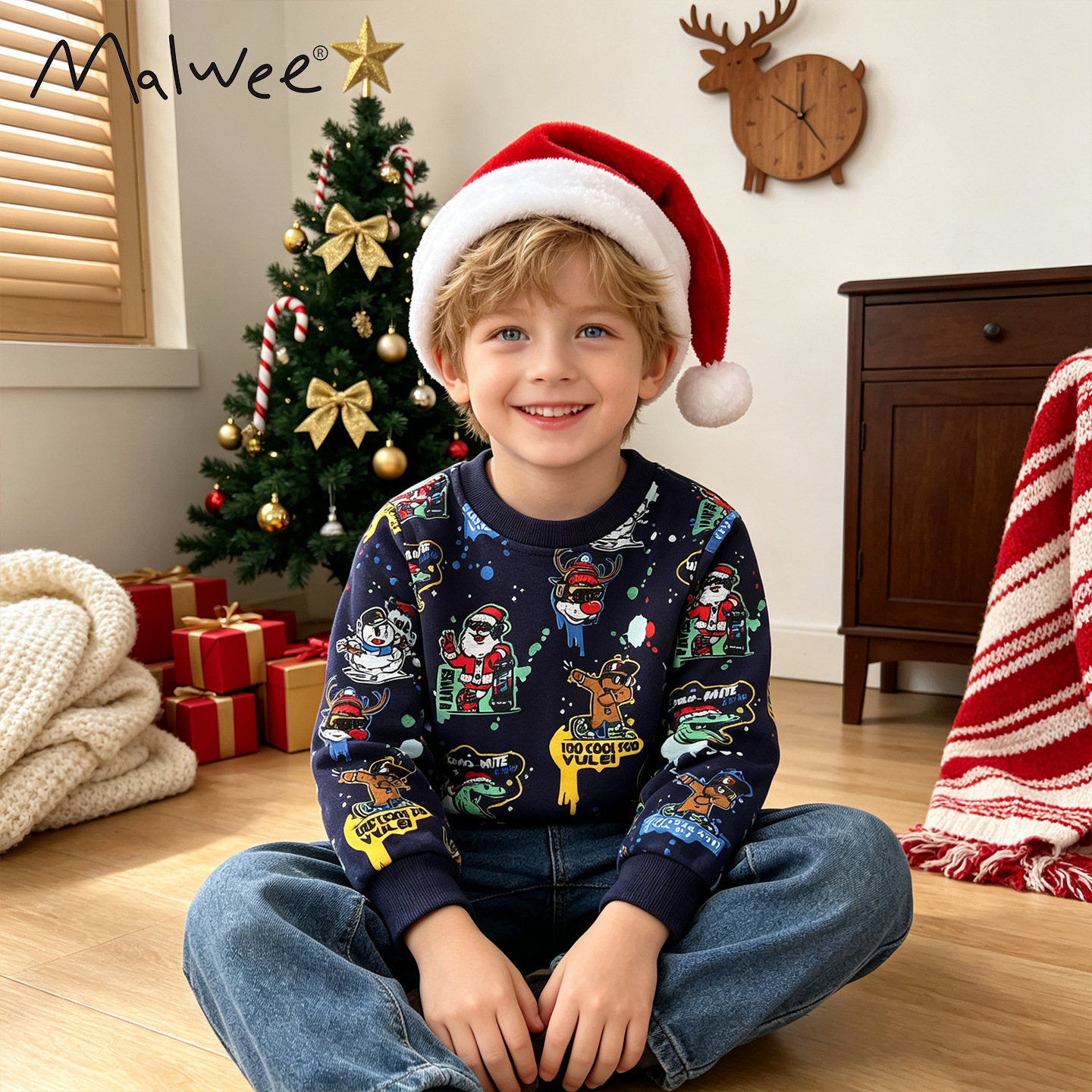 Malwee boys' sweatshirt, new autumn style, European and American style, casual top, long-sleeved base layer.