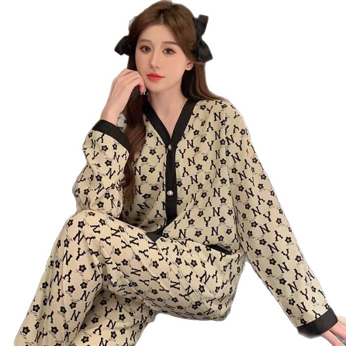 Pijama de mujer primavera y otoño 2025, nuevos pantalones de mangas largas, cardigans, set de ropa de casero de algodón suelta