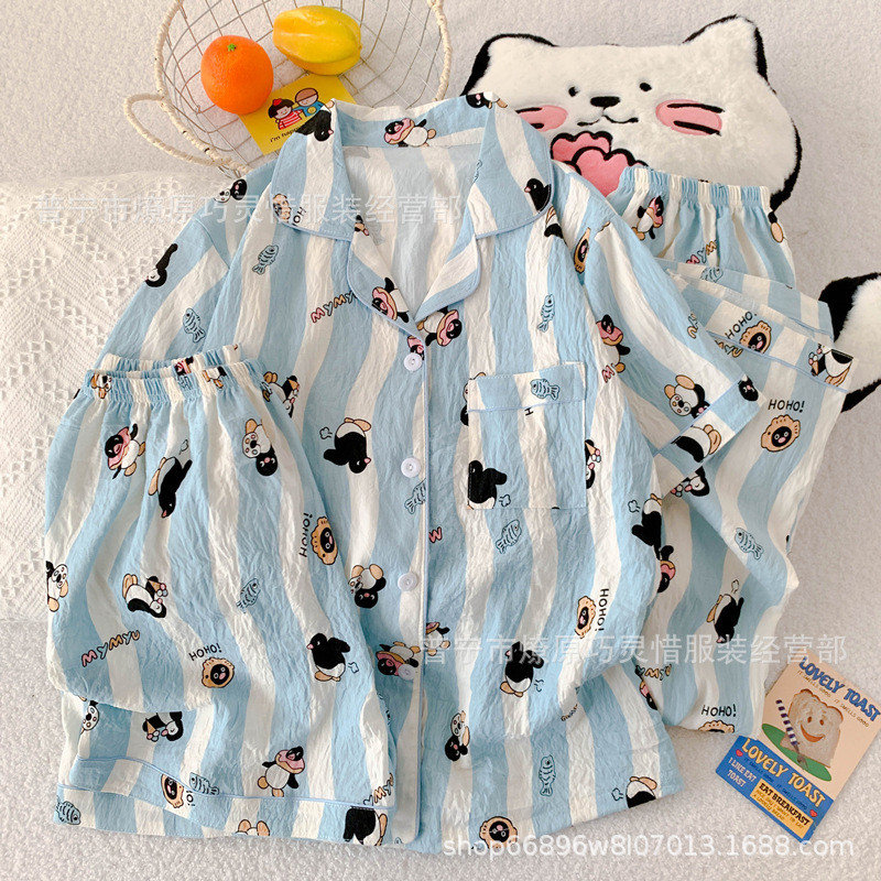 Pajamas de tres piezas de torta de oso para mujeres de verano, pantalones de manga corta, nubes de algodón adorable, viento en 2025 nueva ropa para el hogar