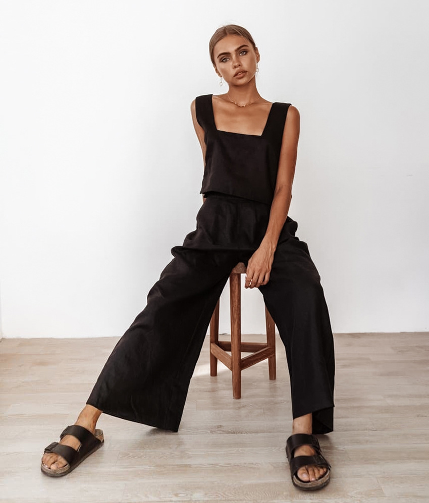 Cotton Fabric Type Regular Top Length Pants Sets Sets Type Women's Simple Style Solid Color Cotton Pants Sets