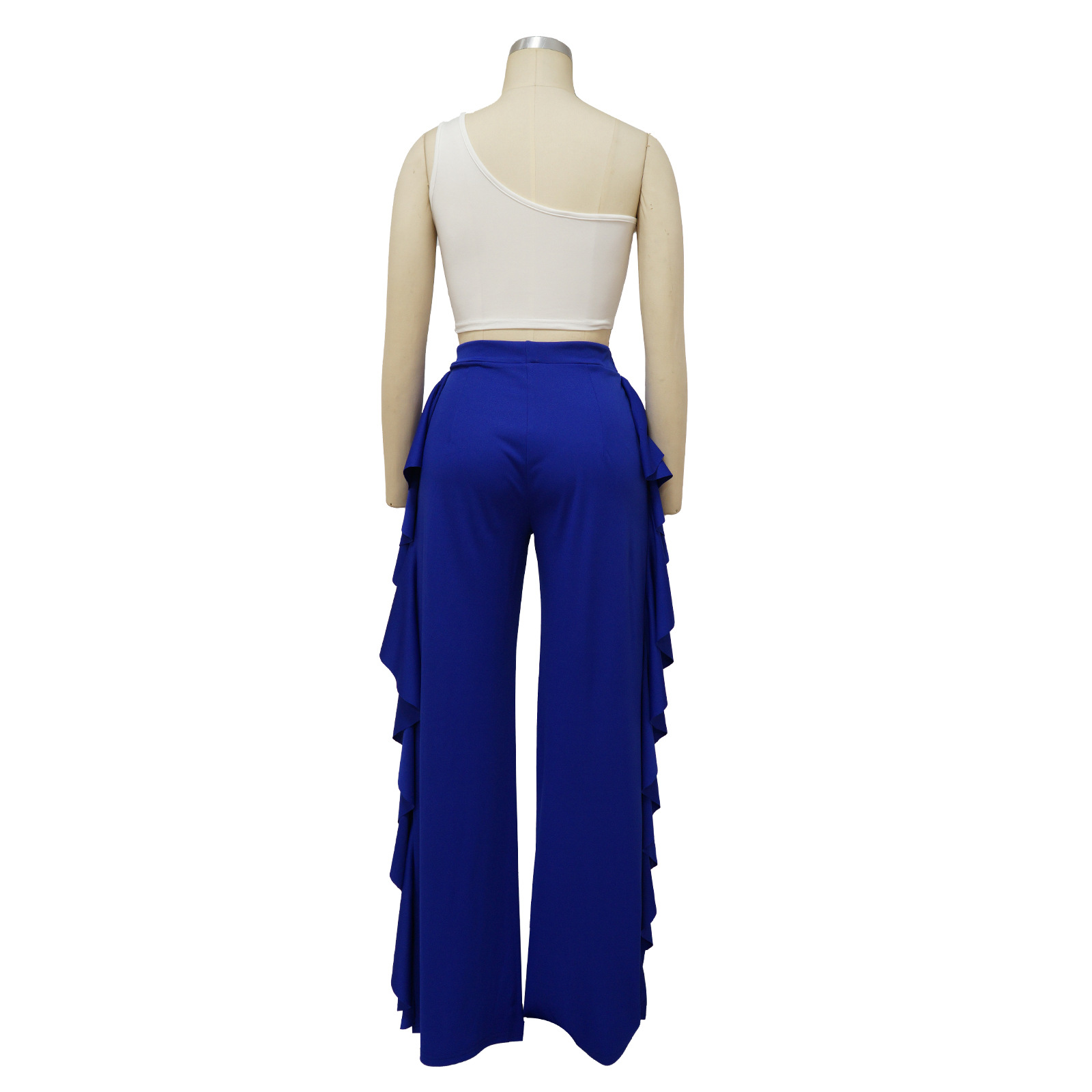 Women's Ruffled High-Waisted Wide Leg Pants Casual Formal High Waist Trousers For Spring Autumn Summer Regular Fit Polyester_ecoleips.com