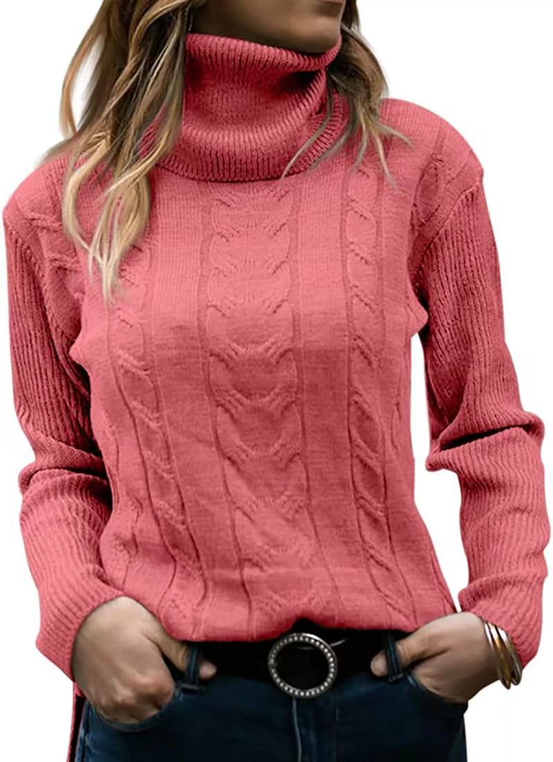 Dames herfst en winter nieuwe effen kleur coltrui retro lange mouwen dames trui_voghion.com
