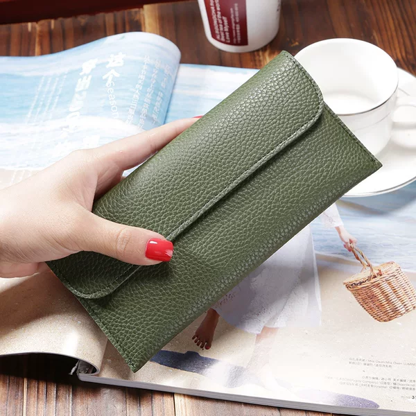 Manufacturer's In-Stock Wholesale New Japanese and Korean Style Women's Long Wallet with Large Capacity and Lychee Pattern, Suitable for Mobile Phones