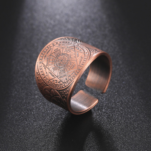 Men's trendy retro wide ring, personalized, simple and best-selling copper seven-pointed star magic circle open ring manufacturer wholesale