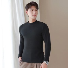 New warm clothing with heating, thickened and furred men's single jacket top for young men, autumn and winter half-high collar base shirt for men