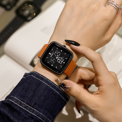 guou古歐方形女士手錶簡約三眼女表時尚石英氣質潮流女款硅膠帶表