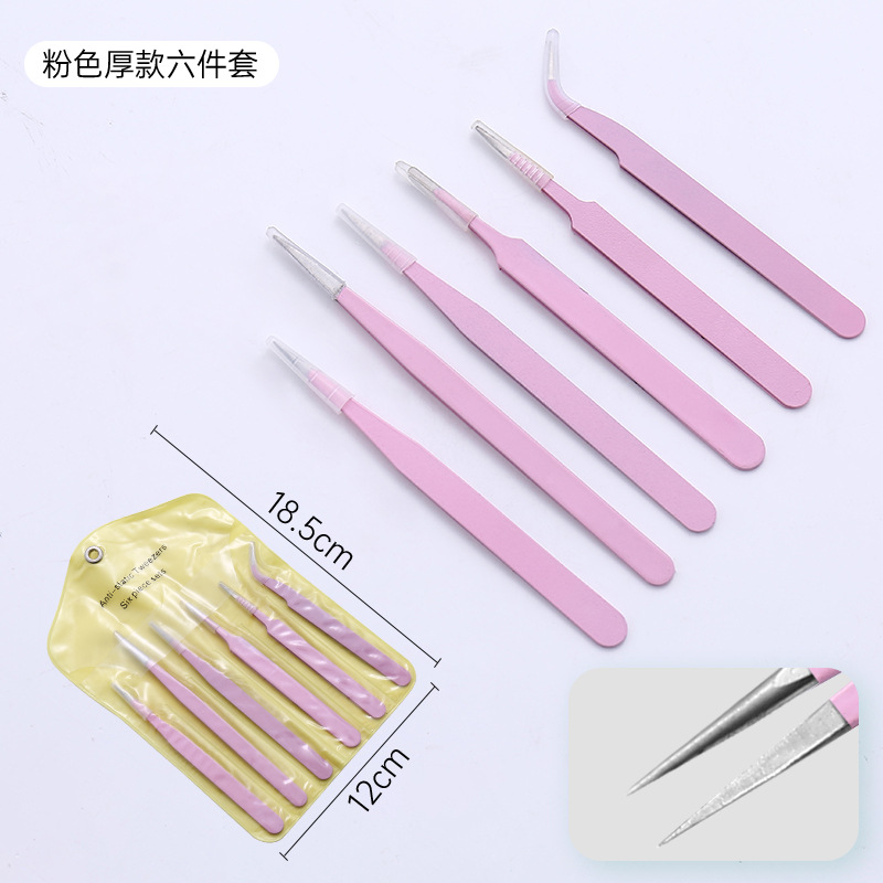 Pinzas para pestañas de acero inoxidable, punta curva, rosa