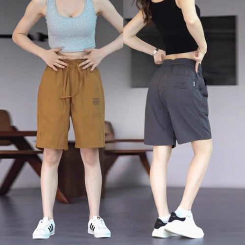 Fashionable end-of-season ice silk women's summer thin stylish quick-drying casual pants five-inch mid-calf pants loose trendy