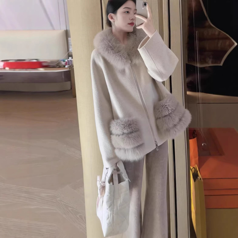 2026 New Winter Woolen Coat, Luxury Series, Oversized Fox Fur Coat for Women