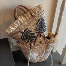 纯手工编织包棕榈叶草编法式托特包夏日度假女单肩菜篮子沙滩包