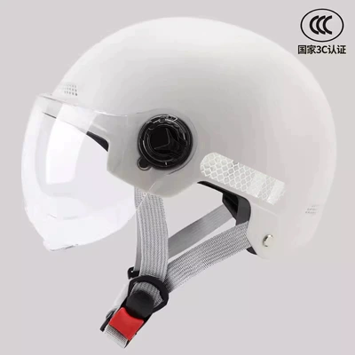 New national standard 3C certification electric car helmet ladies summer sunscreen battery motorcycle half helmet men's four seasons safety helmet (Motosiklet kaskı (dəbilqə)) - 3c-matte-white-short-transparent-lens