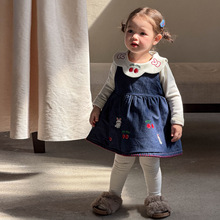 蔗梨童装女童连衣裙冬装2025洋气夹棉儿童牛仔背心裙一岁宝宝裙子