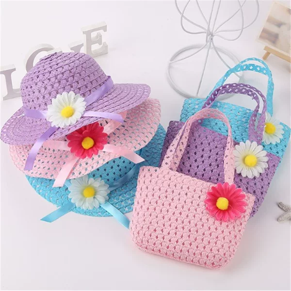 Classic Old Style Handbag Set Sunflower Children's Straw Hat Handbag Set Girls Straw Sun Hat Cool Fragrance