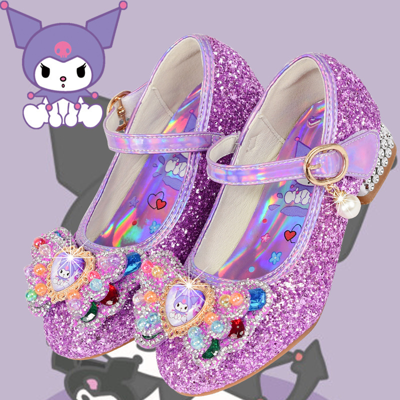 Princess Culomi Girls Leather Shoes Spring and Autumn New Style Purple Single-layer Shoes Soft Sole Children's Crystal Shoes High Heels