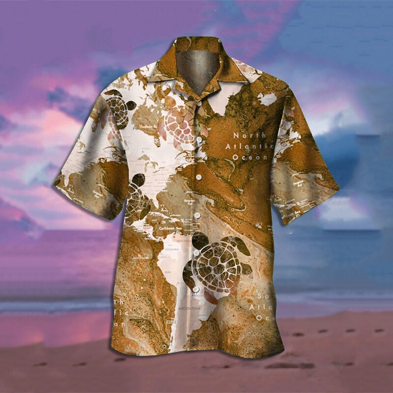 Cross-border fashion summer turtle 3D digital print Hawaiian short-sleeve shirt for men, suitable for vacation, wholesale and custom-made