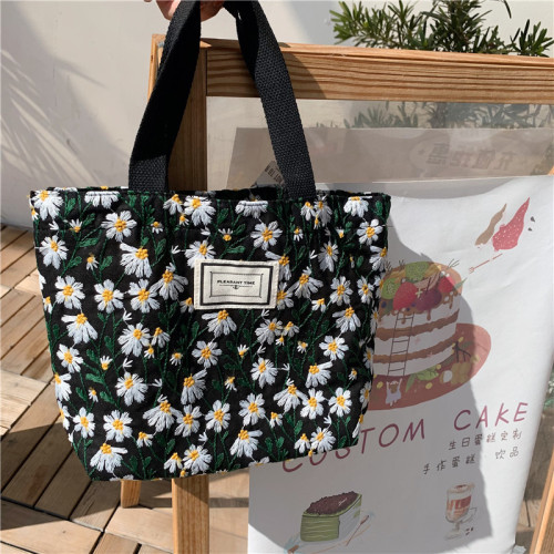 11262 INS Korean style sweet embroidered daisy flower handbag snack storage lunch bag hand mommy bag