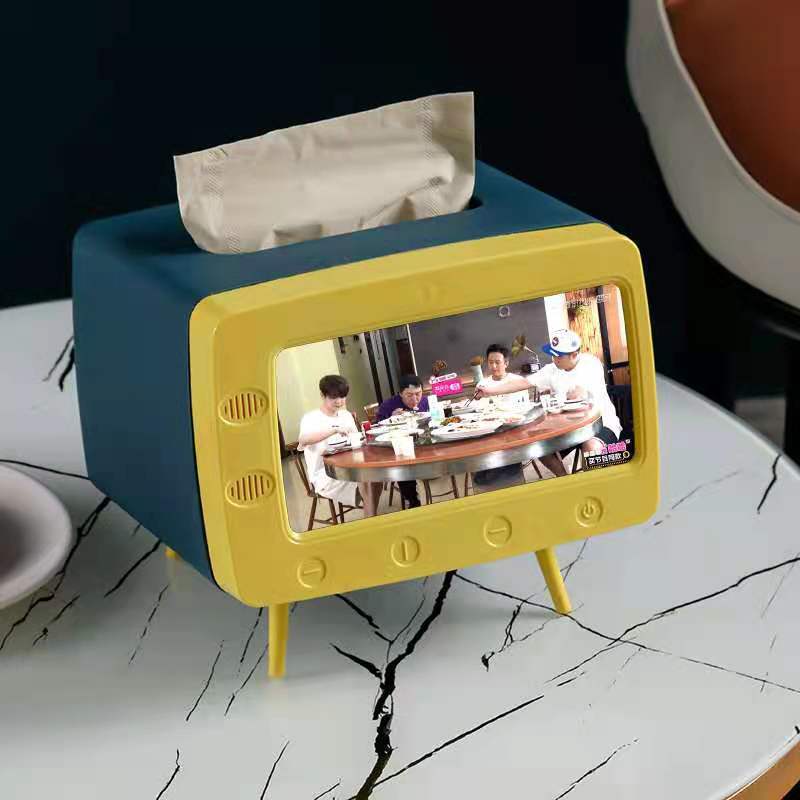 Multifuncional nuevo creativo lindo TV caja de pañuelos sala de estar caja de almacenamiento de escritorio retro TV caja de pañuelos
