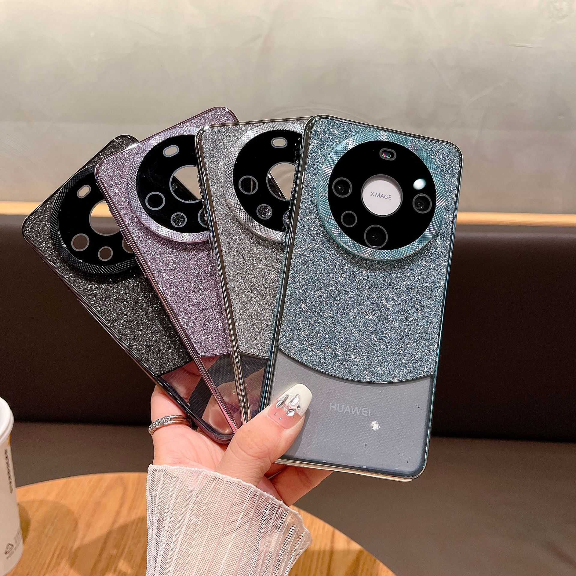 El empalme de brillo galvanoplastia es adecuado para Huawei mate60pro película de lente todo incluido funda para teléfono móvil mate60 pareja de lujo ligero