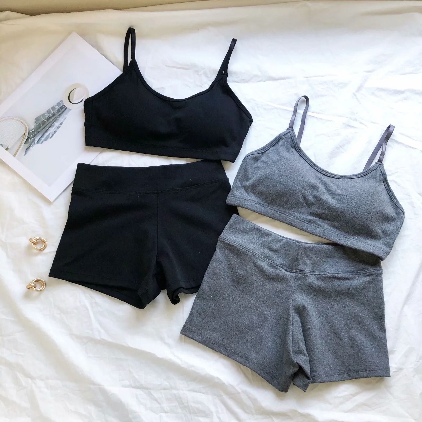 short yoga sling vest high elasticity tight sports shorts suit NSAC38432