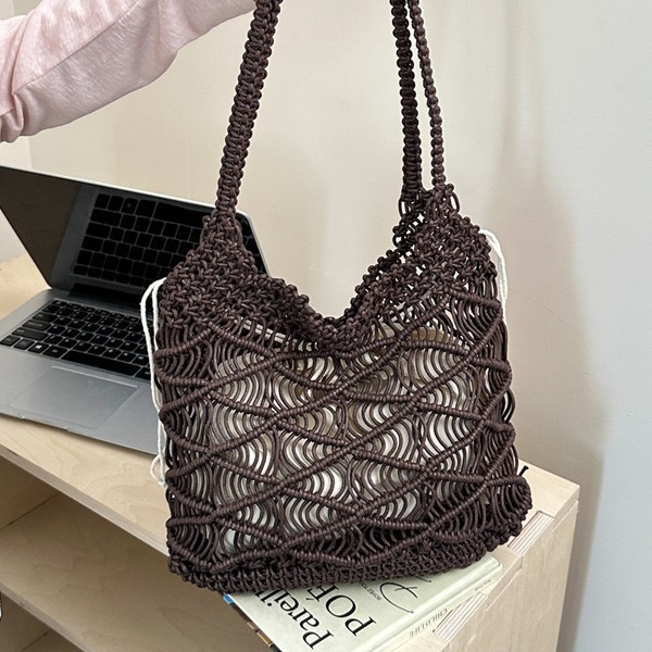 Bolso Tote de Paja Tejida con Diseño Calado para Uso Diario