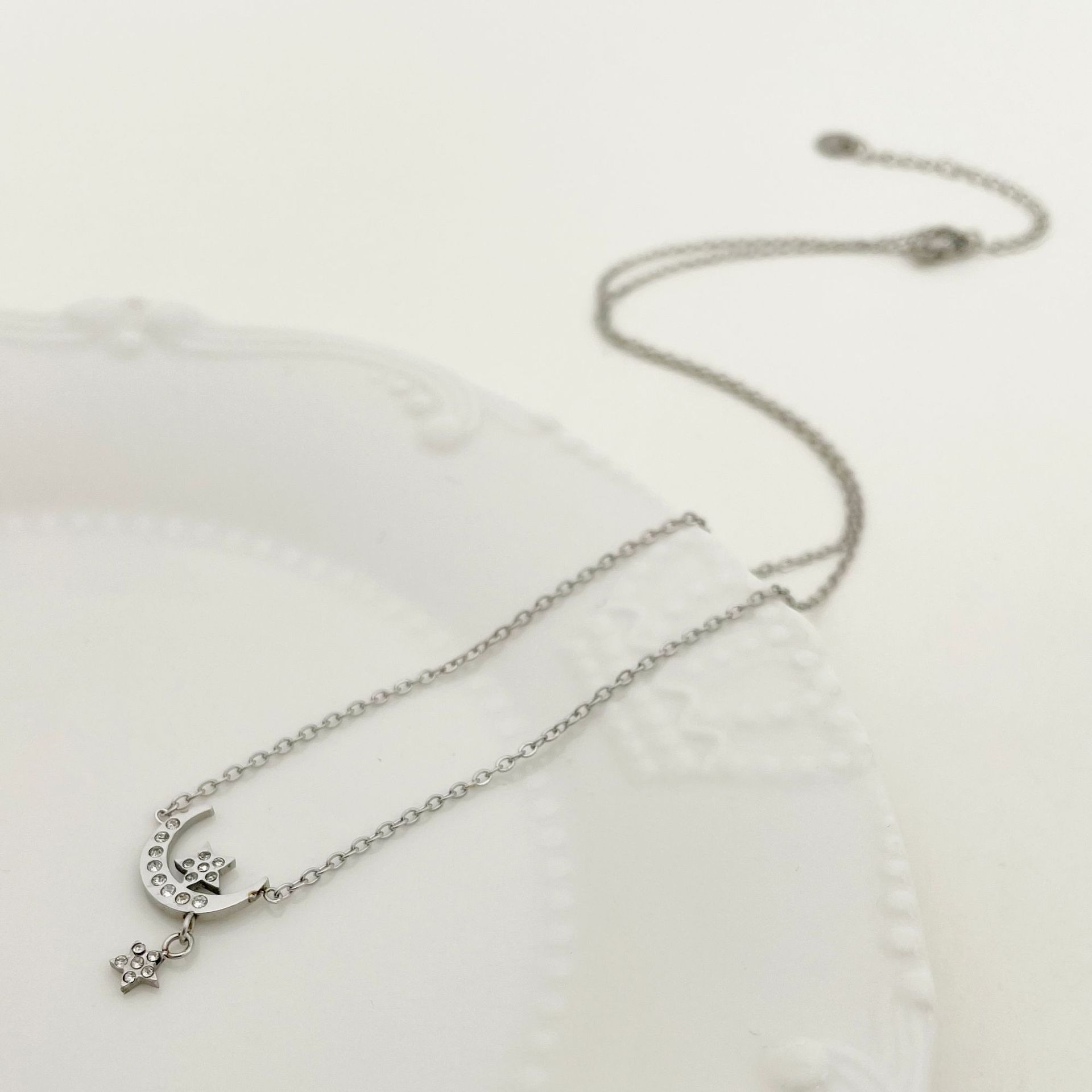 Simple Style Star Moon Stainless Steel Plating Zircon Pendant Necklace 1 Piece