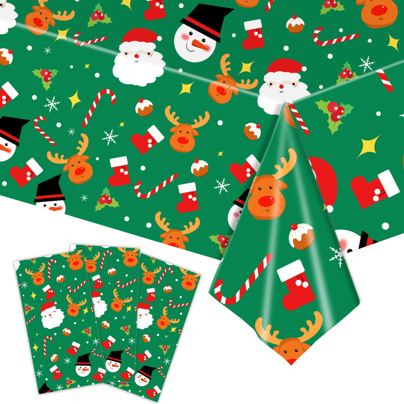 冬季新款圣诞节派对装饰用品Christmas圣诞树一次性圣诞桌布雪人|undefined