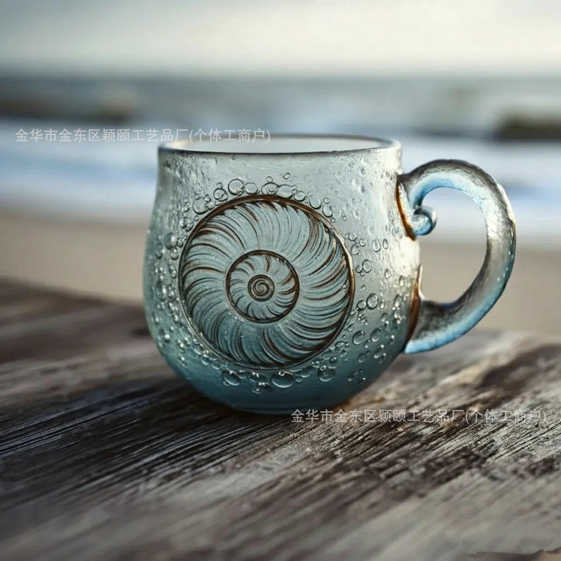 跨境新品热销Sea Wave Mug海浪马克杯咖啡杯树脂不锈钢海螺贝壳|undefined