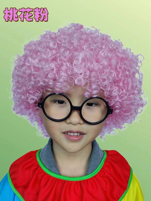爆炸头假发小丑头套搞笑彩色假发套幼儿园表演区材料彩色短发假发|undefined