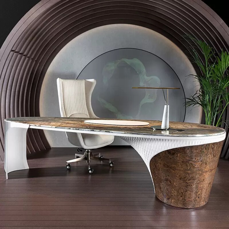 Italian Accessible Luxury Visionnaire Desk Modern Study Oval Natural Luxury Stone Classy President Office Furniture
