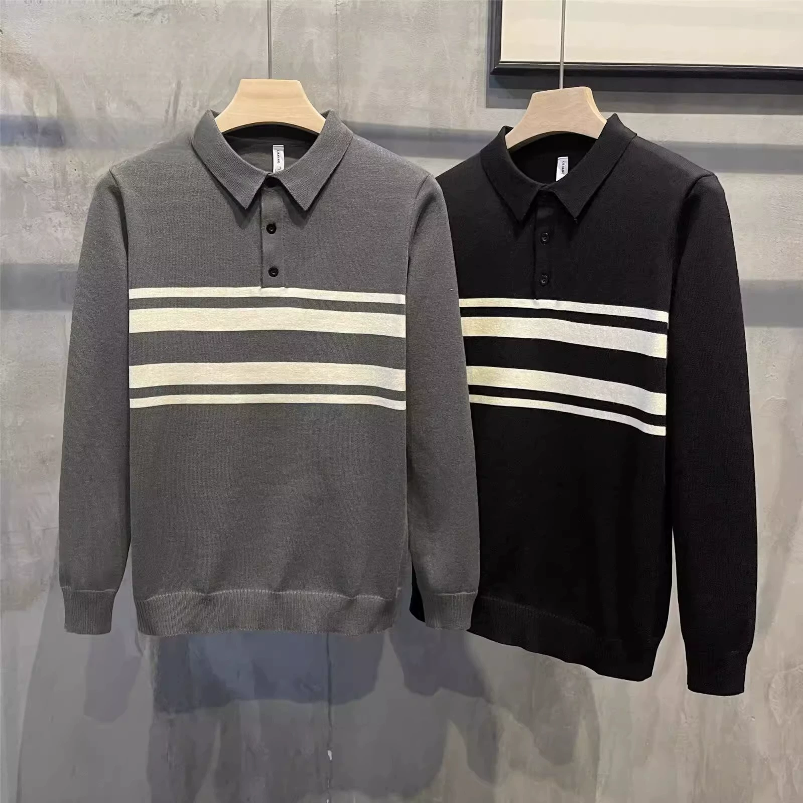 Polo воротник с отворотом свитер куртка мужской прилив красивый вязаный свитер 2024 новый мужской дикий зимний топ
