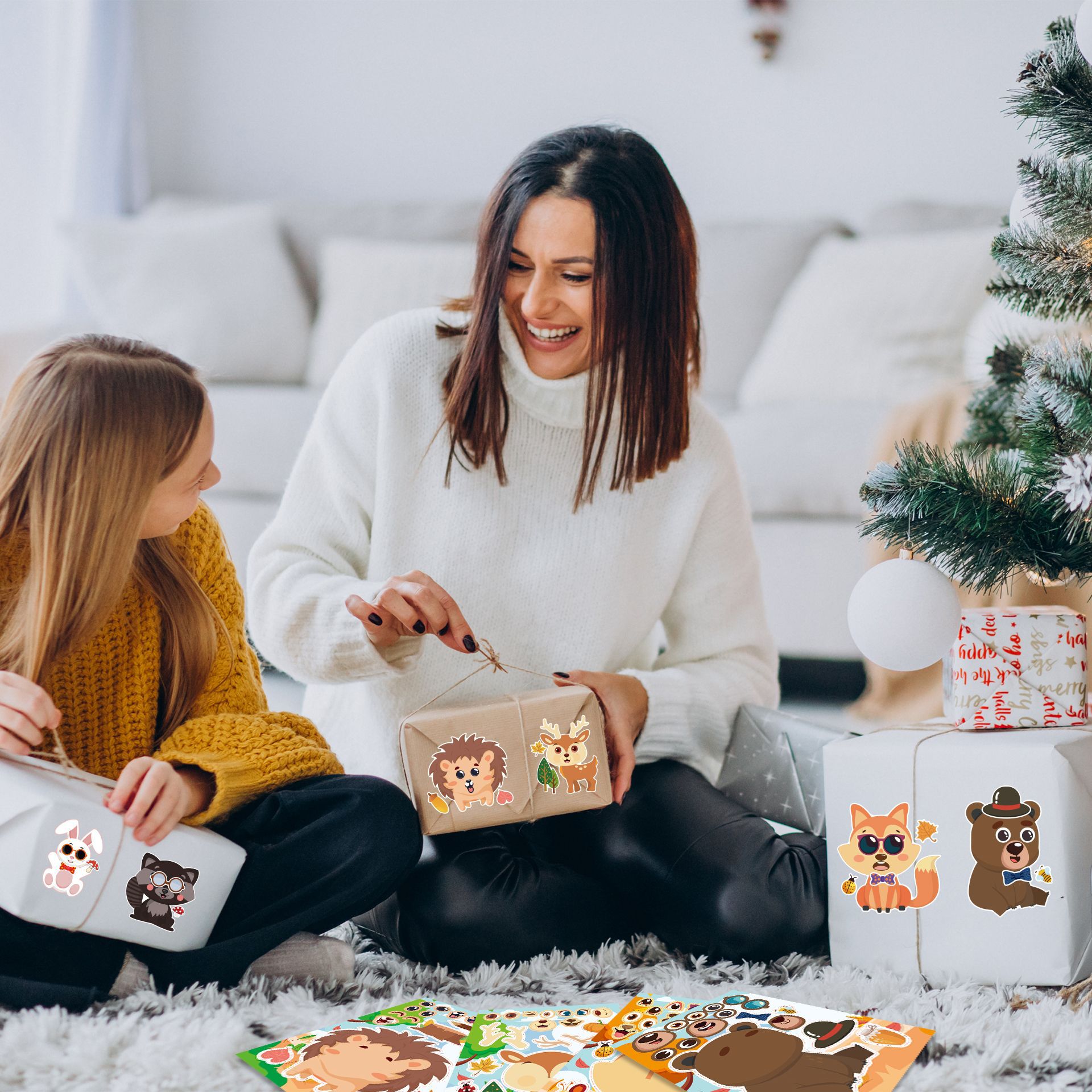 CM2307006 dibujos animados de los niños lindo de dibujos animados animal bosque padre-niño rompecabezas interactivo DIY cara pegatina
