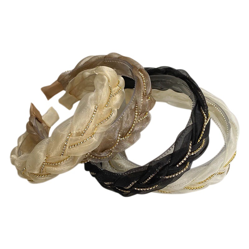 Corea del Sur organza rhinestone horquilla alta cráneo superior diadema al por mayor accesorios para el cabello de estilo coreano malla diadema cadena giro pelo paquete