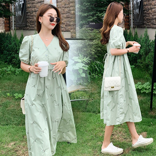 Maternity 2022 Summer New Korean Fashion V-neck Embroidered Loose Large Size Pregnant Women Dress