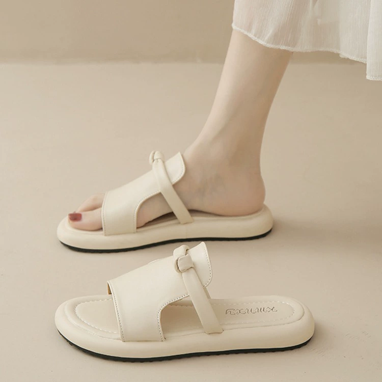 Суперкомфортные ~ Мягкие кожаные минималистичные повседневные сандалии без застежек для женщин оптом, летние уличные сандалии на толстой подошве, модные повседневные сандалии без каблука