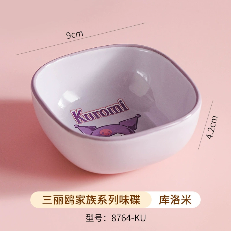 三丽鸥 Hello kitty, ceramic cartoon tableware for feeding, spoon with glass, chopsticks, set