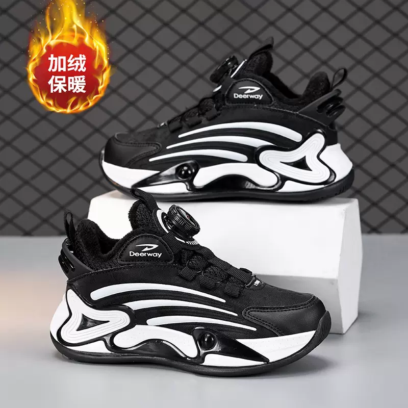 批发德尔惠儿童二棉鞋新款秋冬季皮面防水加绒保暖男童运动鞋棉鞋