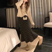 怎么会有这么适合秋日的 格纹鱼尾裙高腰格子半身长裙