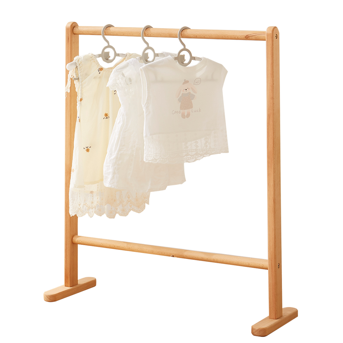 子供用床置き無垢材洋服ラック寝室コートラック家庭用垂直衣類収納ラックシンプルな衣類乾燥ラック