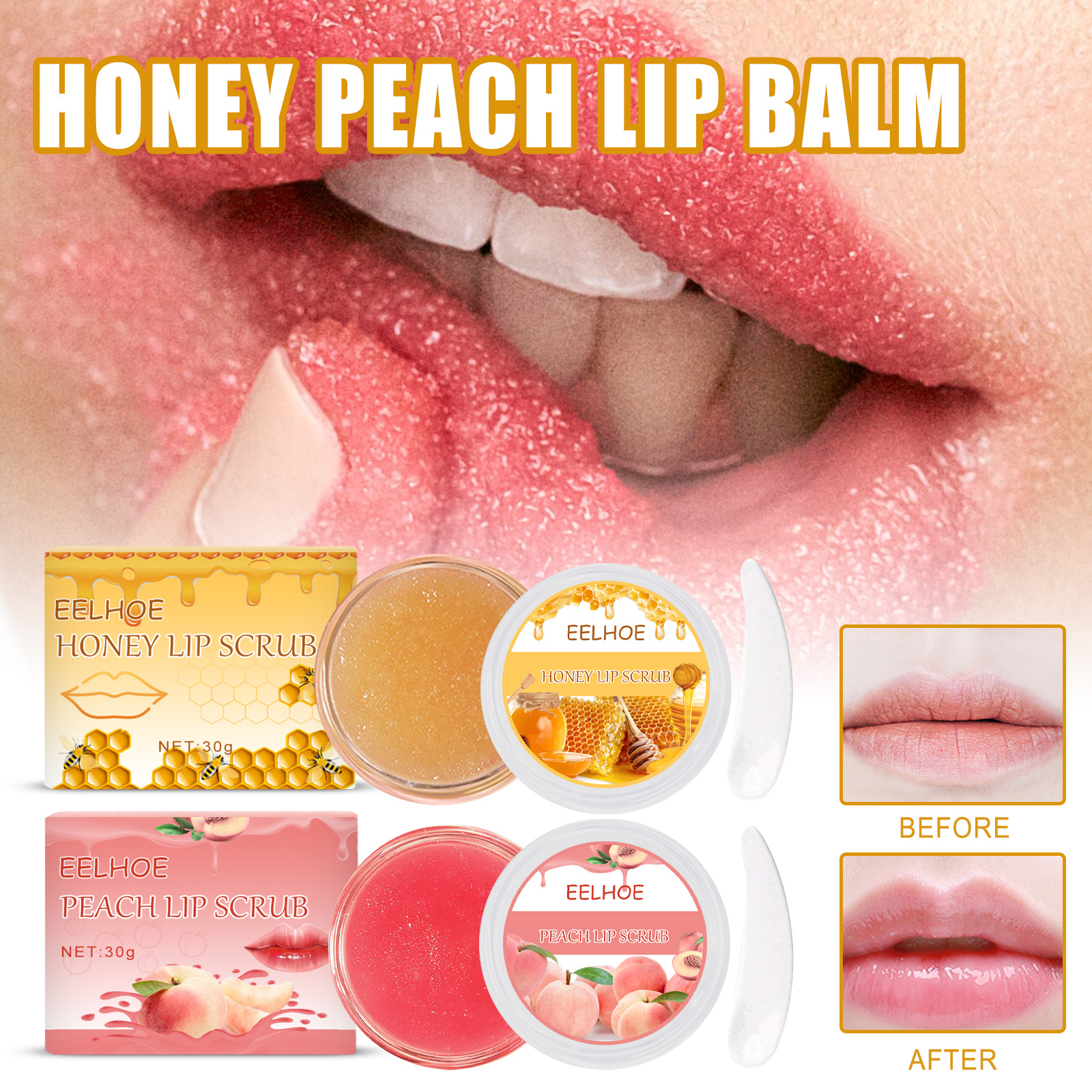 EELHOE honey honey peach Lips Frosting cream Spoon Scrub Exfoliating moist Moisture Replenish water