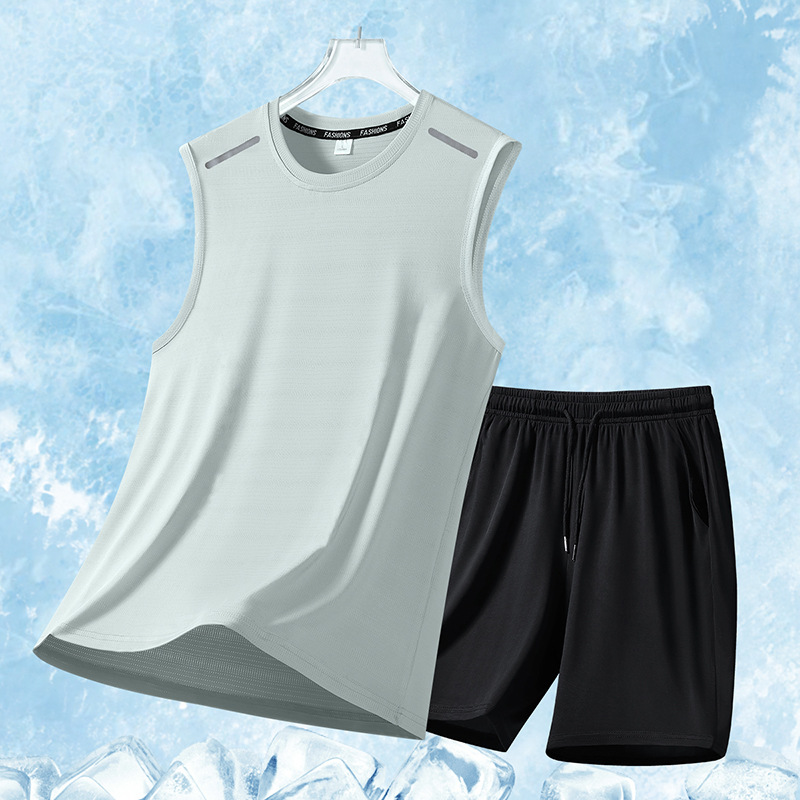 Trajes deportivos de seda de hielo para hombres de verano secado rápido camiseta sin mangas al aire libre juego de juego de carreras personalizado dos