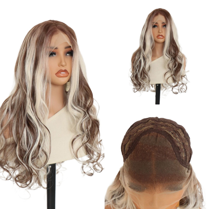 Cross-Border European and American Mixed Color Trendy Wavy Curly Wig for Women, Long Curly Hair Synthetic Fiber Realistic Front Lace Wig Cross-Border European and American Mixed Color Trendy Wavy Curly Wig for Women, Long Curly Hair Synthetic Fiber Realistic Front Lace Wig
