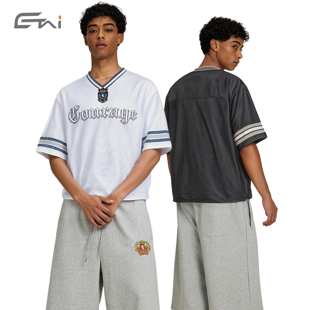 2026 verano delgado camiseta americana viento camiseta de hombre de manga corta collar plano marca de moda de cuello V hombre de manga corta ancha