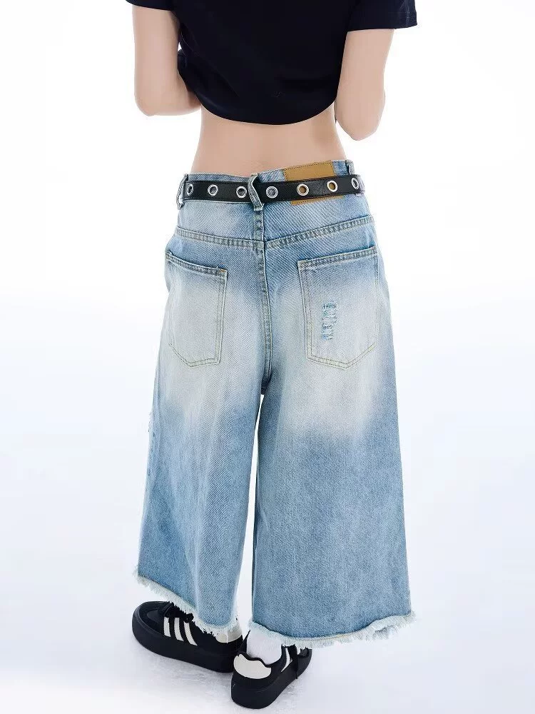 Denim skirt, thin pleated skirt, trousers, summer clothing, high waist, loose fit